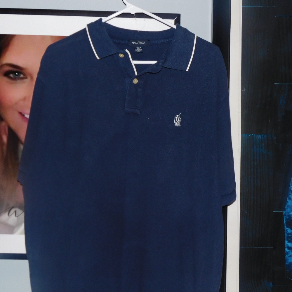 Like New Nautica Men's Polo Color: NAVY with WHITE